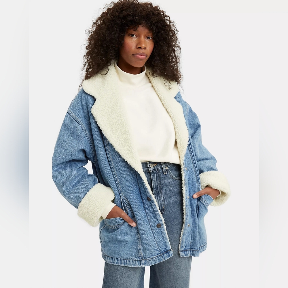 Levi's Light Blue Denim Sherpa-Lined Jean Jacket with Cream Sherpa